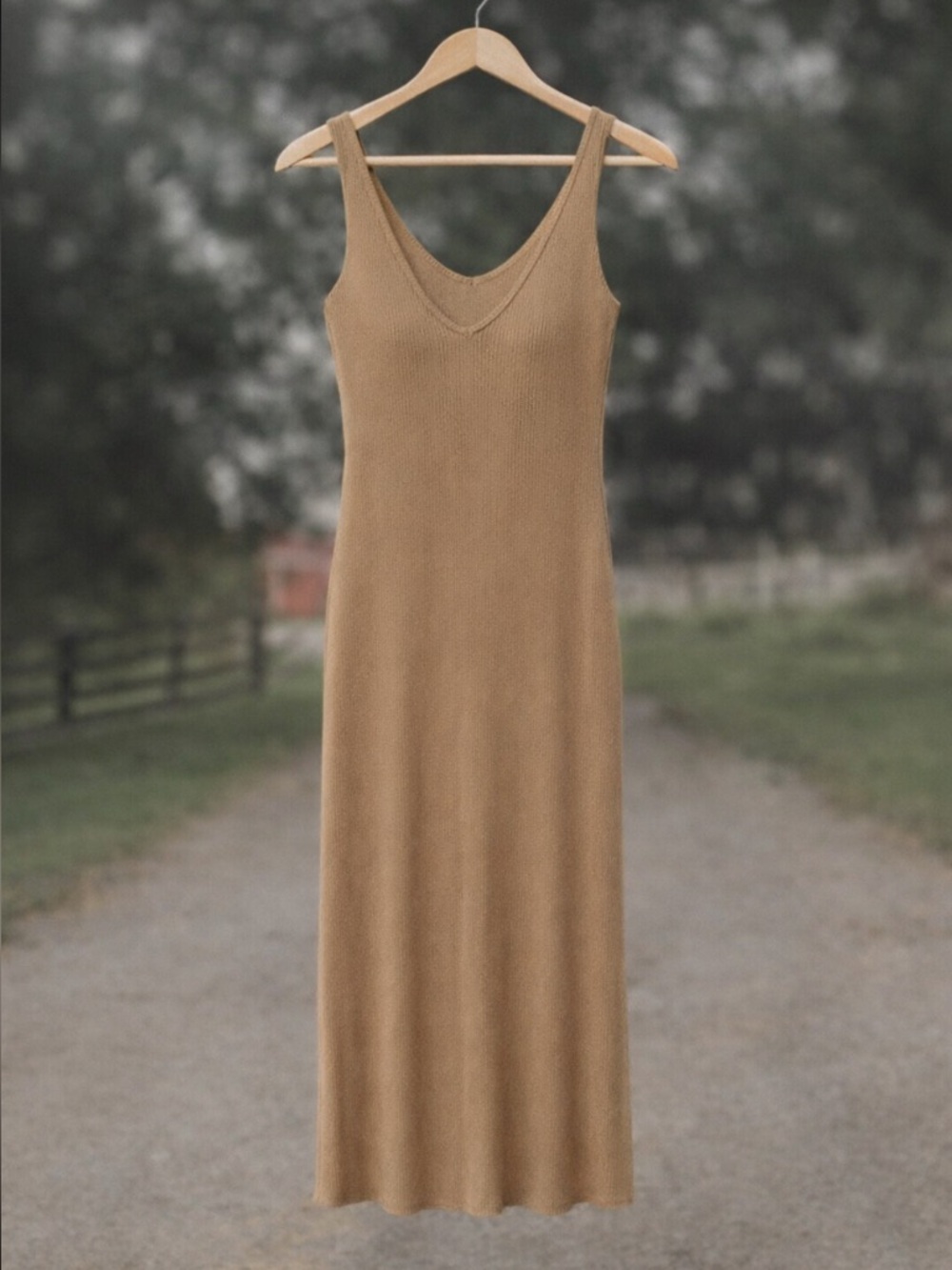 Sleeveless V-Neck Midi Dress in Brown - Picture 2 of 2